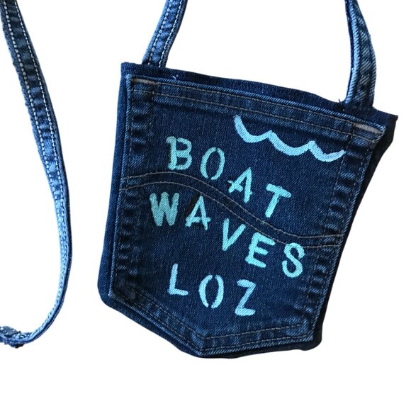 Handmade Crossbody Bag: Recycled Denim Lake of the Ozarks Cell Phone Jean Purse - Picture 7 of 11